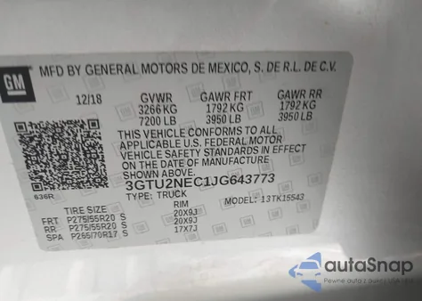 2018 GMC Sierra 1500 Slt from USA, damaged, VIN 3GTU2NEC1JG643773